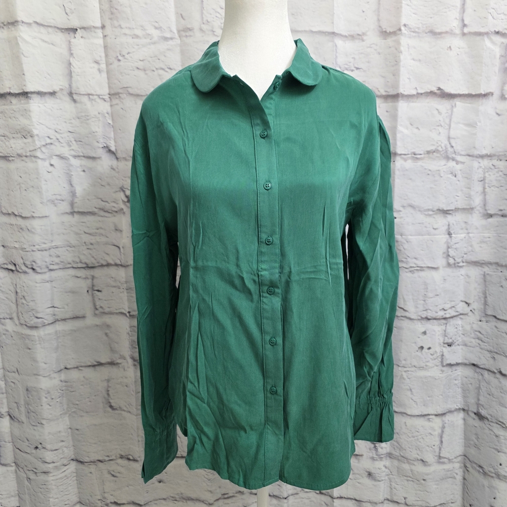 Taylor Tillman New York Emerald Button-Down Blouse With Ruffle Sleeve Size Large